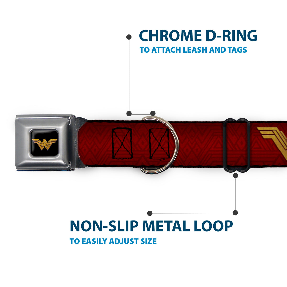 Wonder Woman 2017 Icon Full Color Black/Gold Seatbelt Buckle Collar - Wonder Woman 2017 Icon Reds/Golds Dog Collars Seatbelt Buckle DC Comics