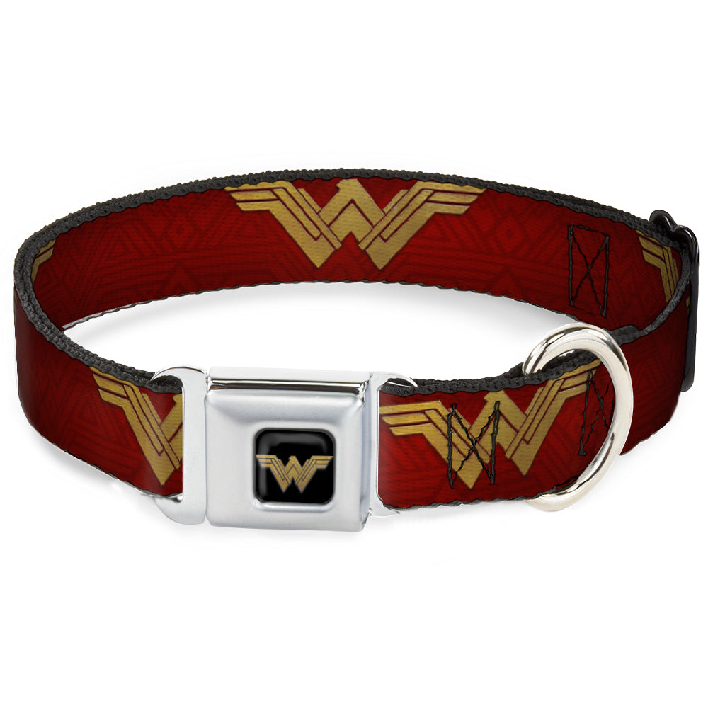 Wonder Woman 2017 Icon Full Color Black/Gold Seatbelt Buckle Collar - Wonder Woman 2017 Icon Reds/Golds Dog Collars Seatbelt Buckle DC Comics