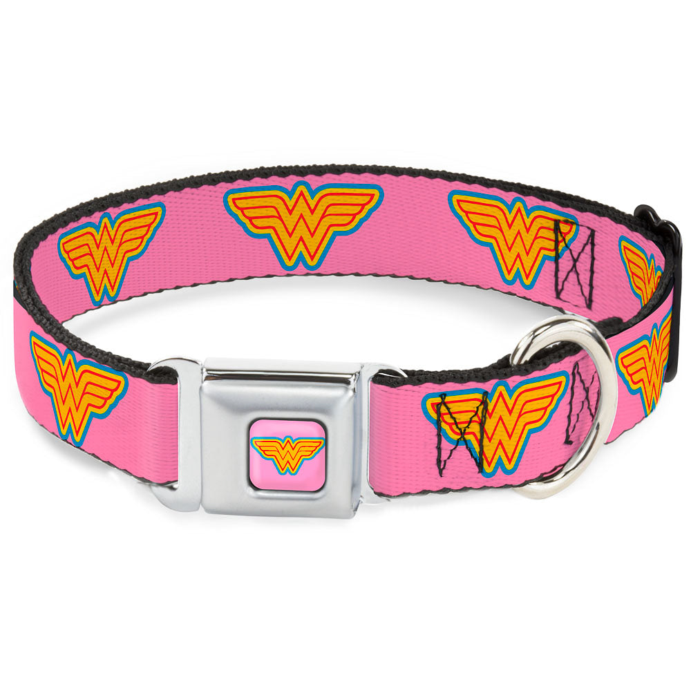Wonder Woman Logo Pink/Blue/Yellow/Pink Seatbelt Buckle Collar - Wonder Woman Logo Pink/Blue/Yellow/Pink Dog Collars Seatbelt Buckle DC Comics