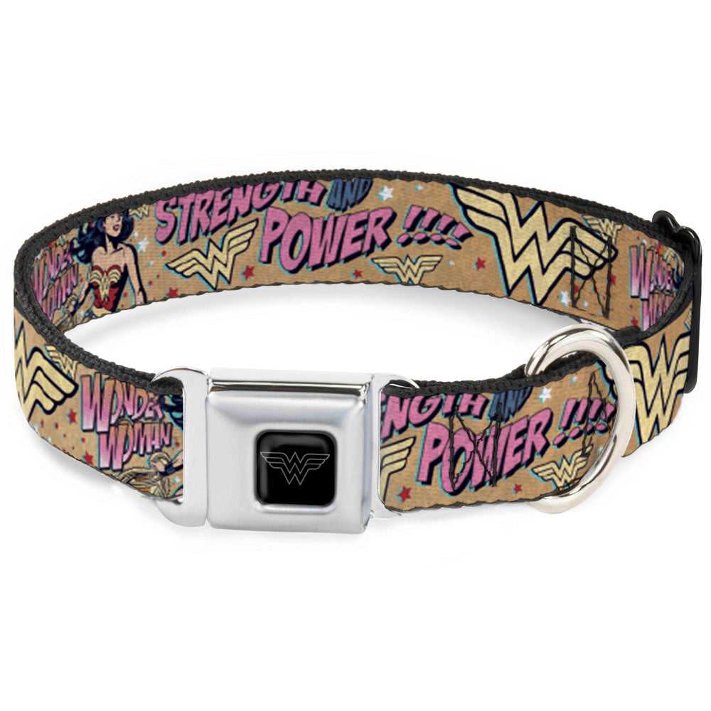 Wonder Woman Black/Silver Seatbelt Buckle Collar - Wonder Woman Strength & Power Dog Collars Seatbelt Buckle DC Comics