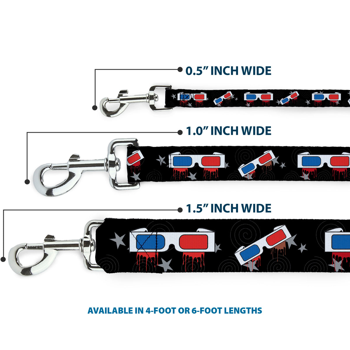 Dog Leash - 3-D Glasses Dripping w/Stars Dog Leashes Buckle-Down