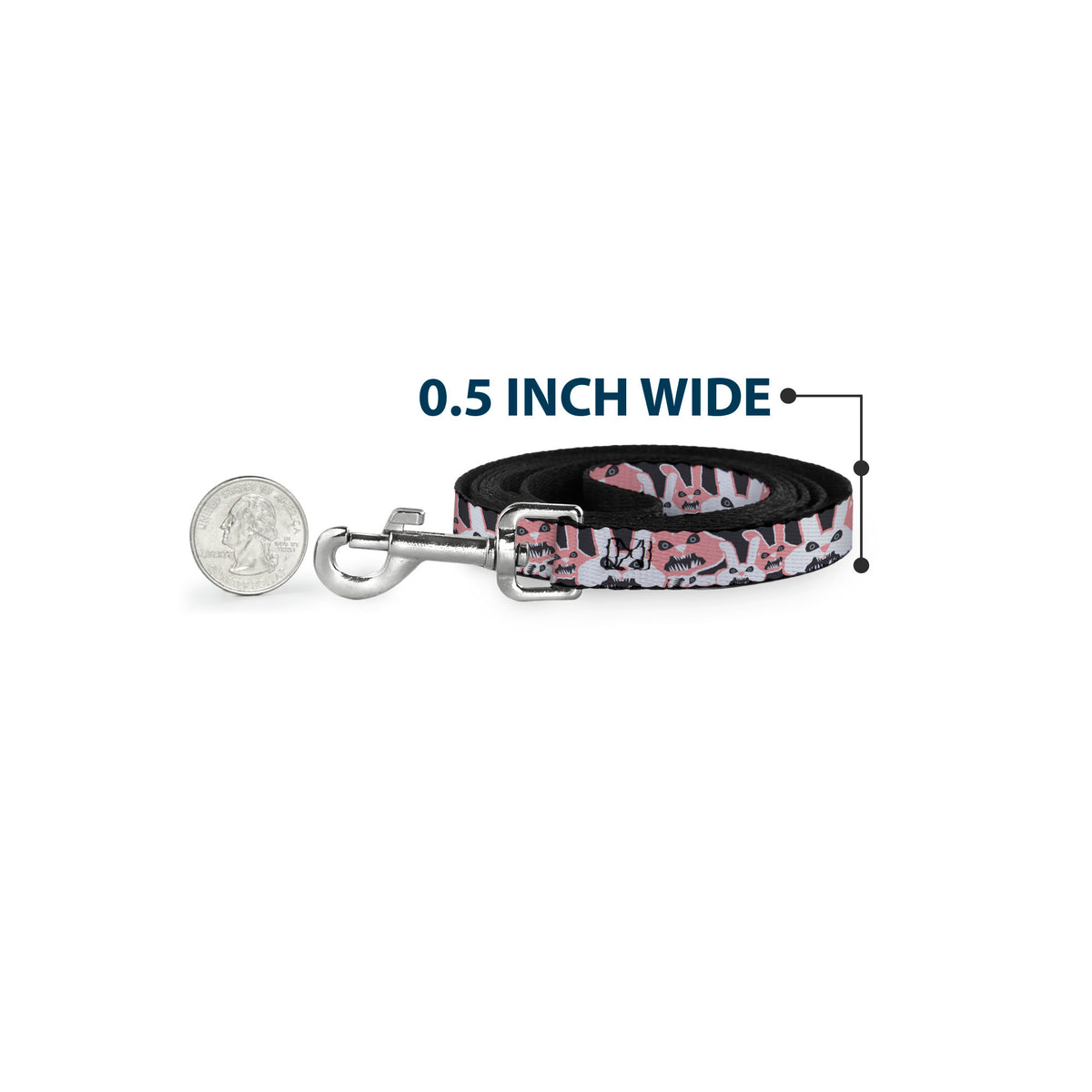 Dog Leash - Angry Bunnies Gray/Pinks Dog Leashes Buckle-Down