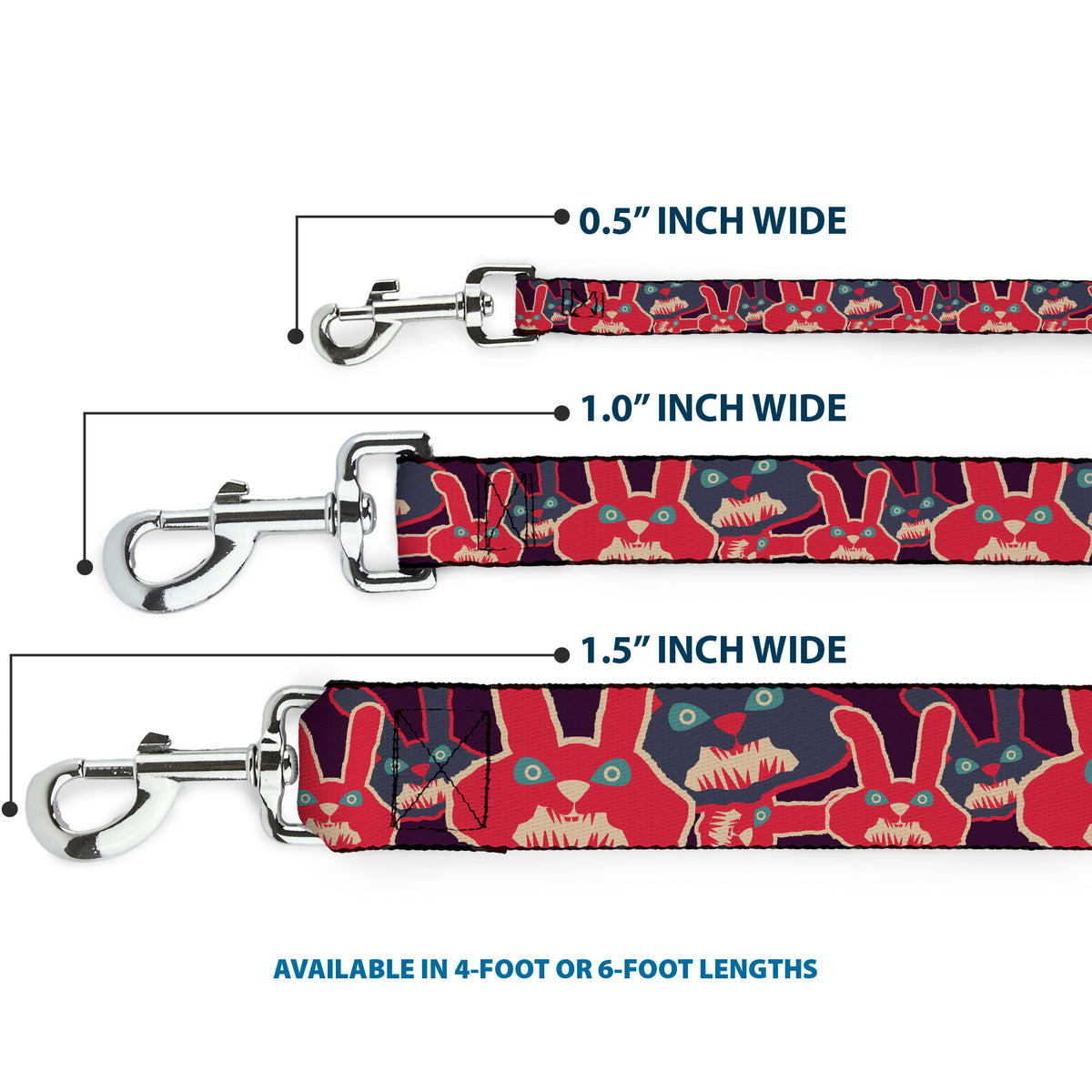 Dog Leash - Angry Bunnies Purple/Red/Blue Dog Leashes Buckle-Down