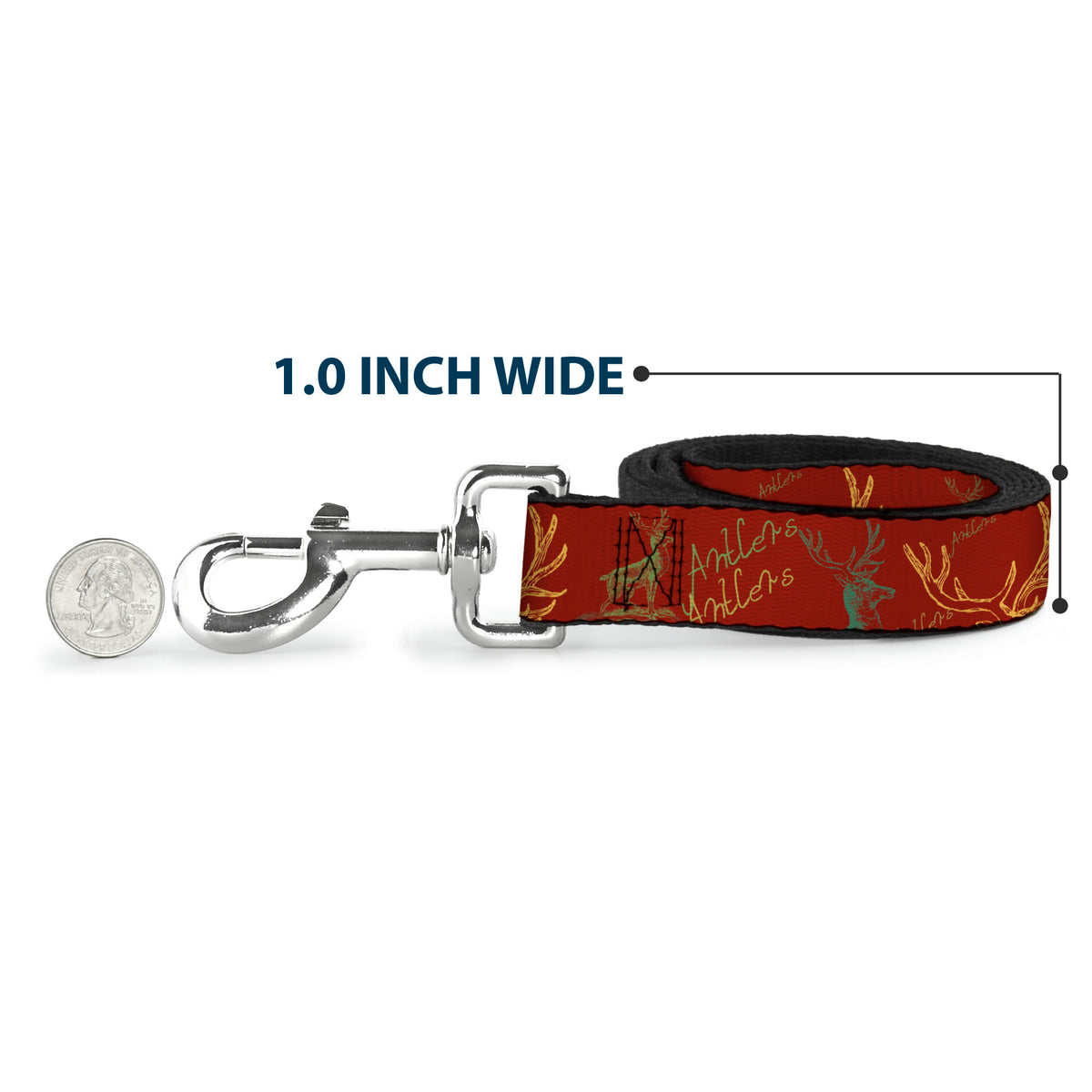 Dog Leash - Antlers Brown/Turquoise/Gold Dog Leashes Buckle-Down