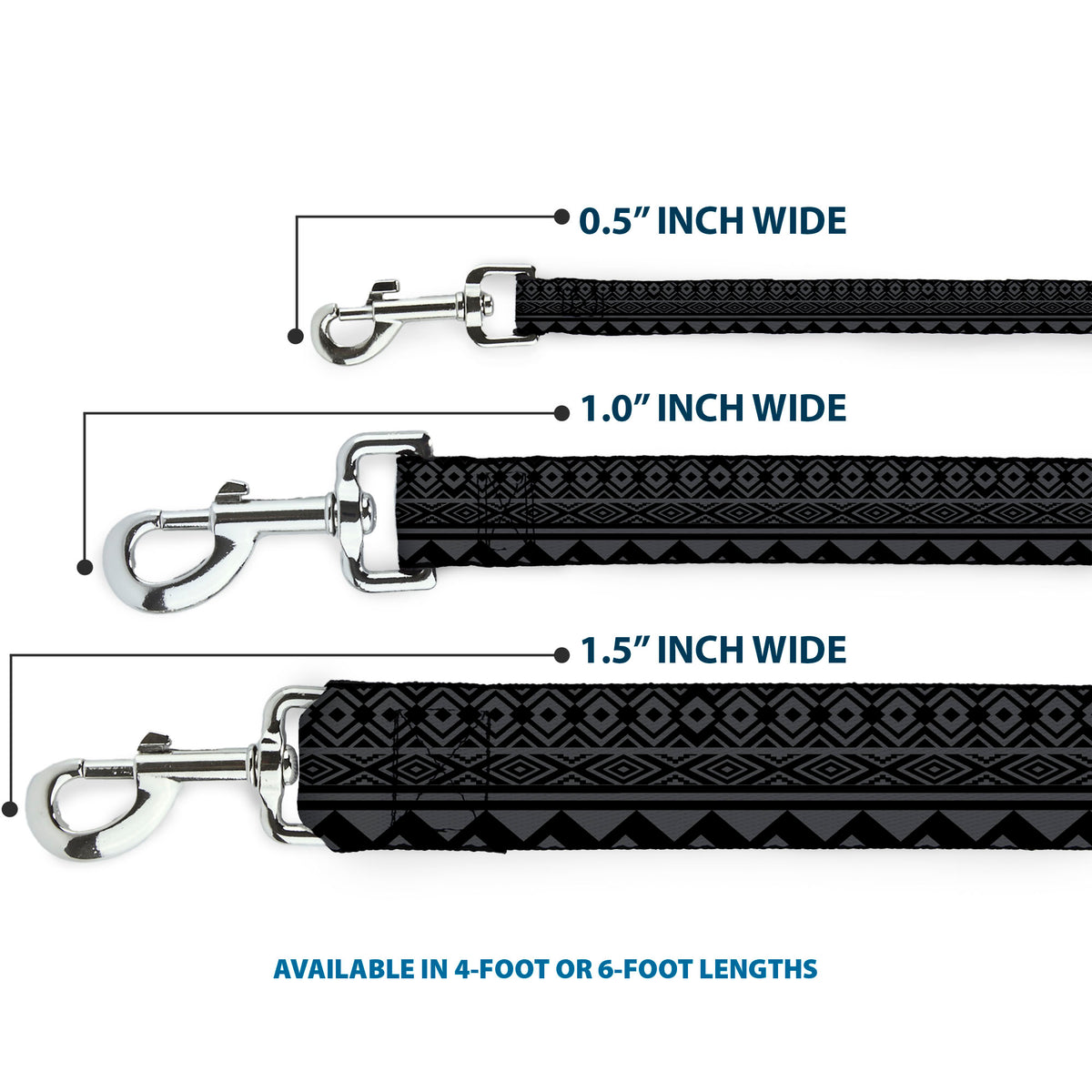 Dog Leash - Aztec1 Gray/Black Dog Leashes Buckle-Down