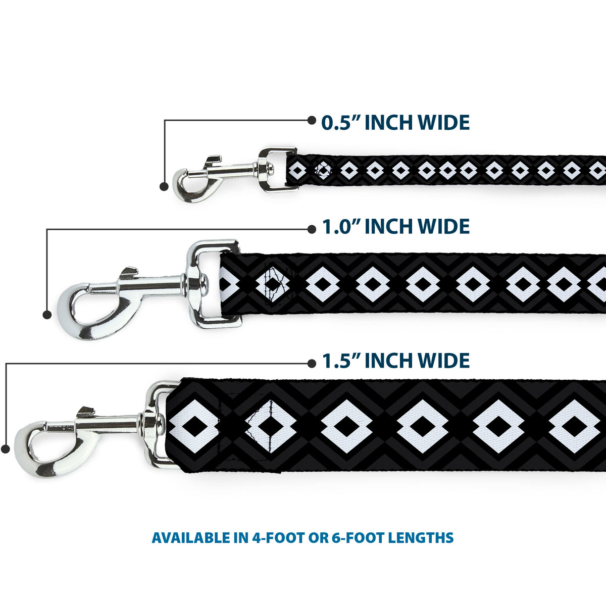 Dog Leash - Aztec2 White/Black Dog Leashes Buckle-Down