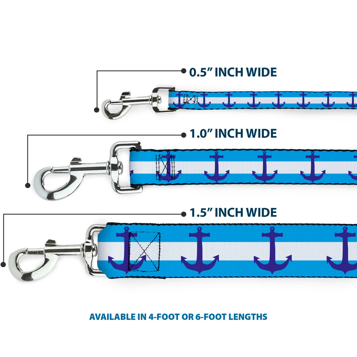 Dog Leash - Anchor/Stripe Blues/White Dog Leashes Buckle-Down
