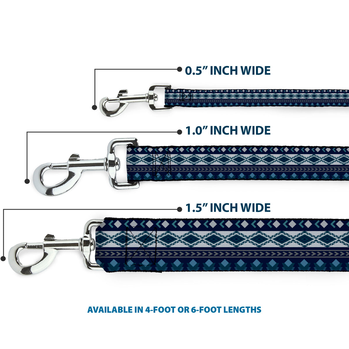 Dog Leash - Aztec4 Blues/White/Gray Dog Leashes Buckle-Down