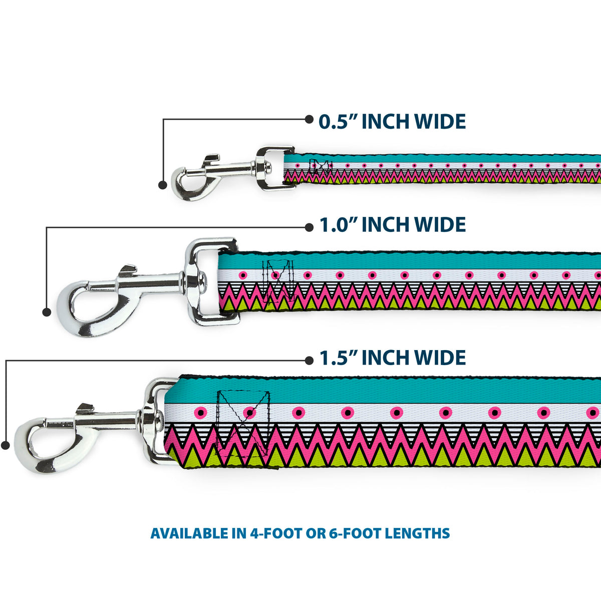 Dog Leash - Aztec 14 Seafoam Green/White/Pink/Lime Green/Black Dog Leashes Buckle-Down