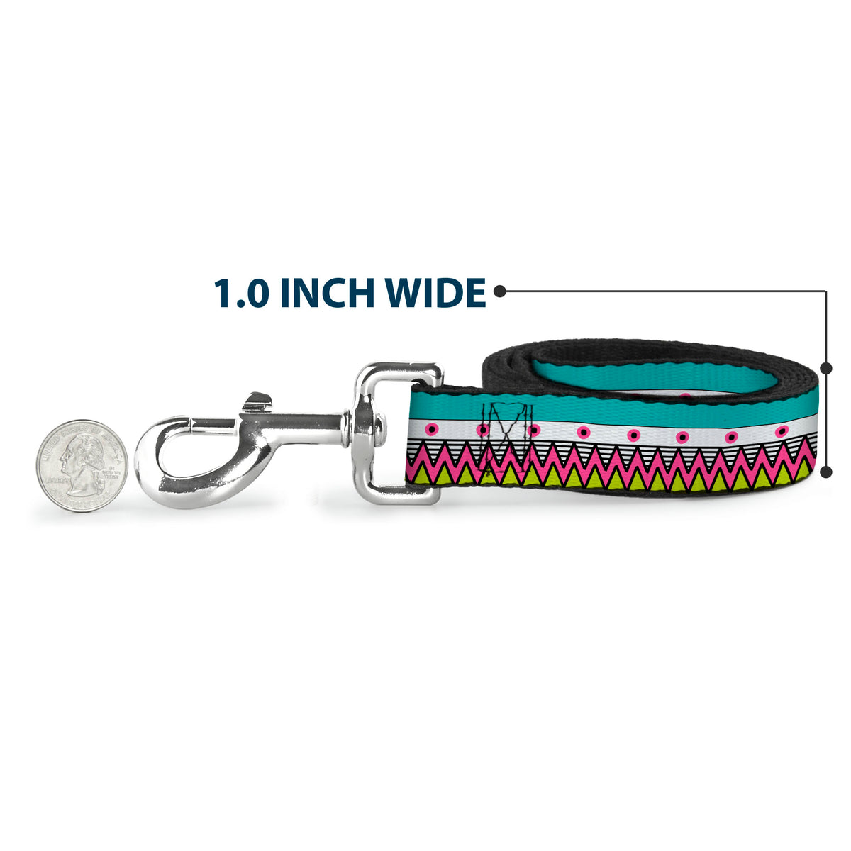 Dog Leash - Aztec 14 Seafoam Green/White/Pink/Lime Green/Black Dog Leashes Buckle-Down