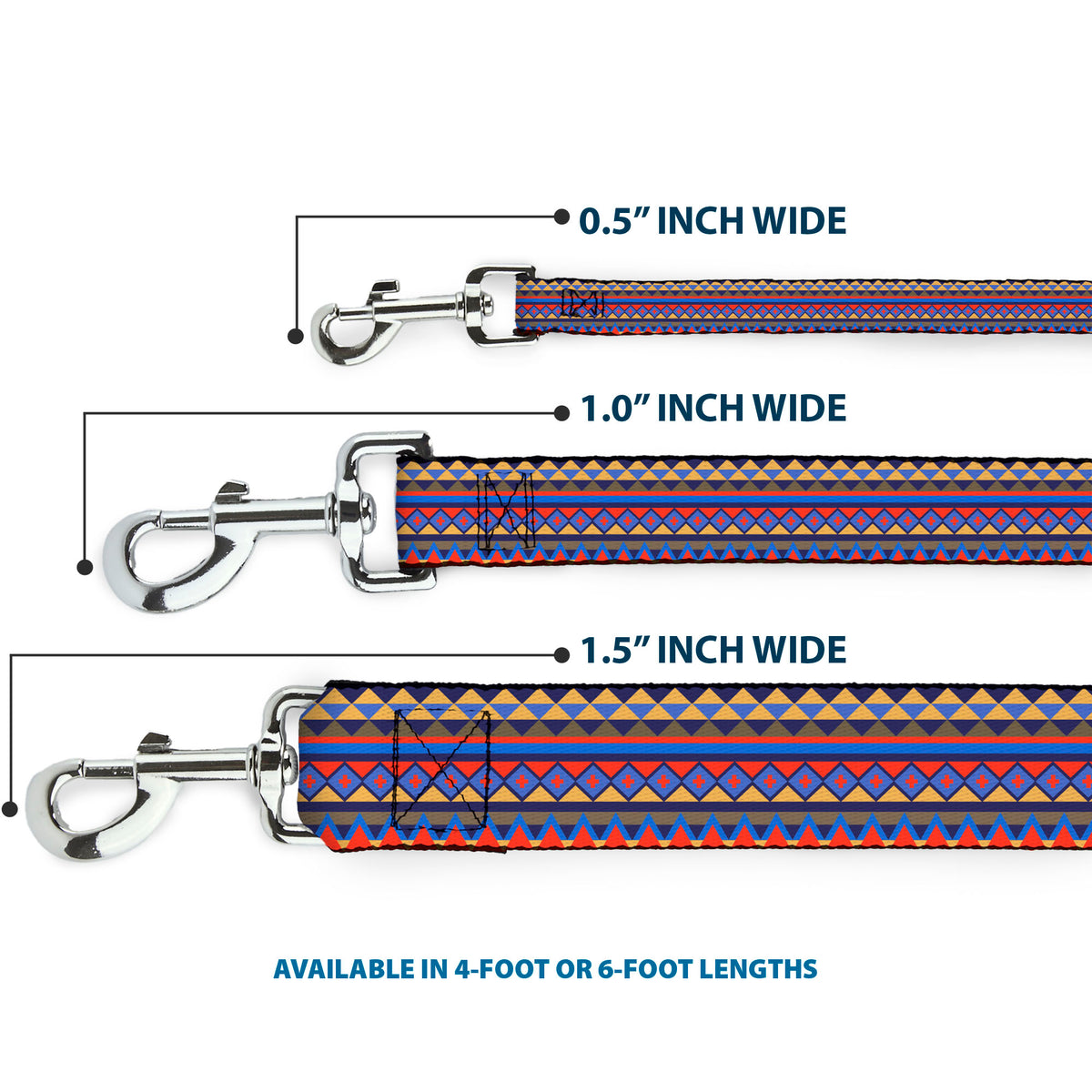 Dog Leash - Aztec 15 Blues/Yellow/Orange/Gray Dog Leashes Buckle-Down