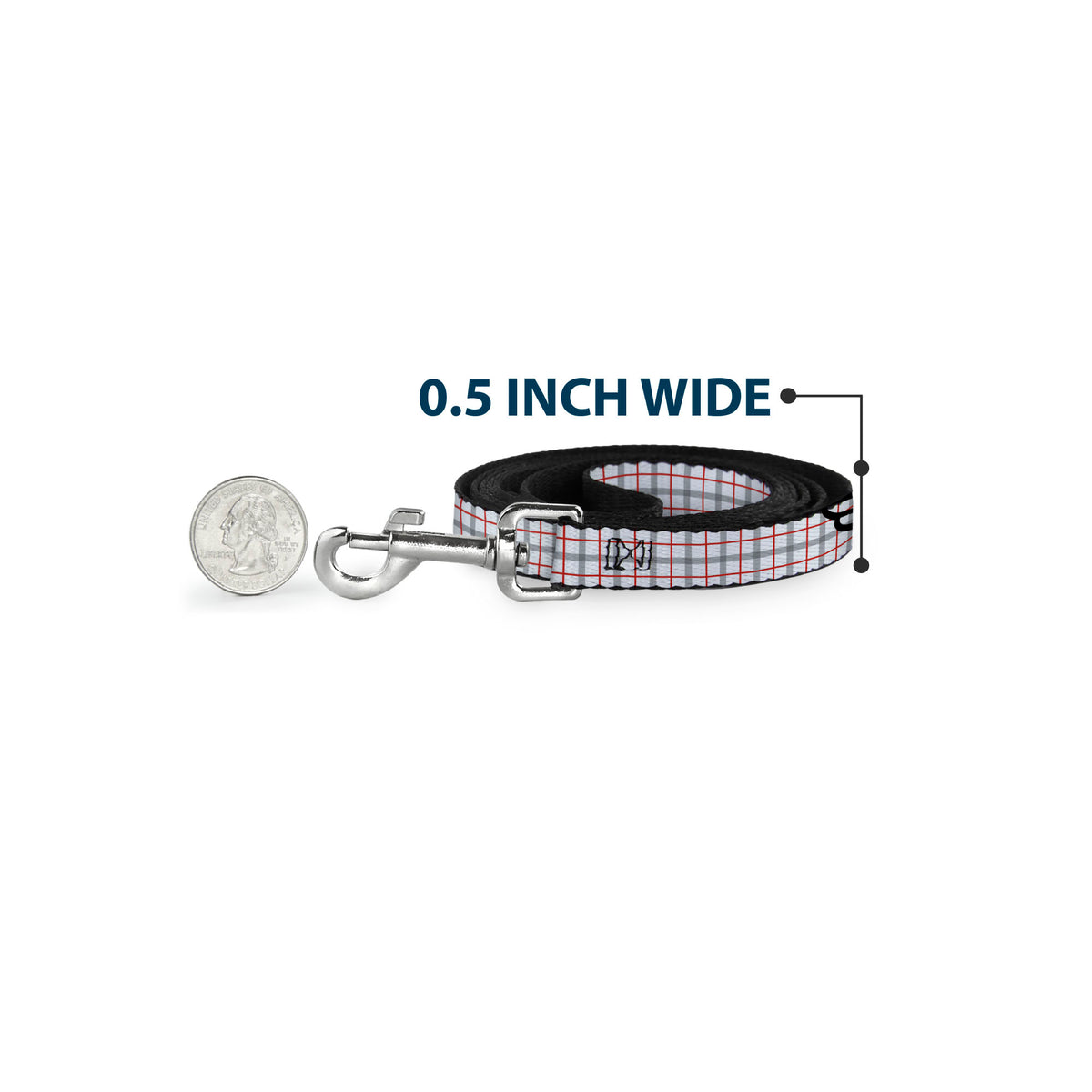 Dog Leash - BD Plaid White/Gray/Red Dog Leashes Buckle-Down