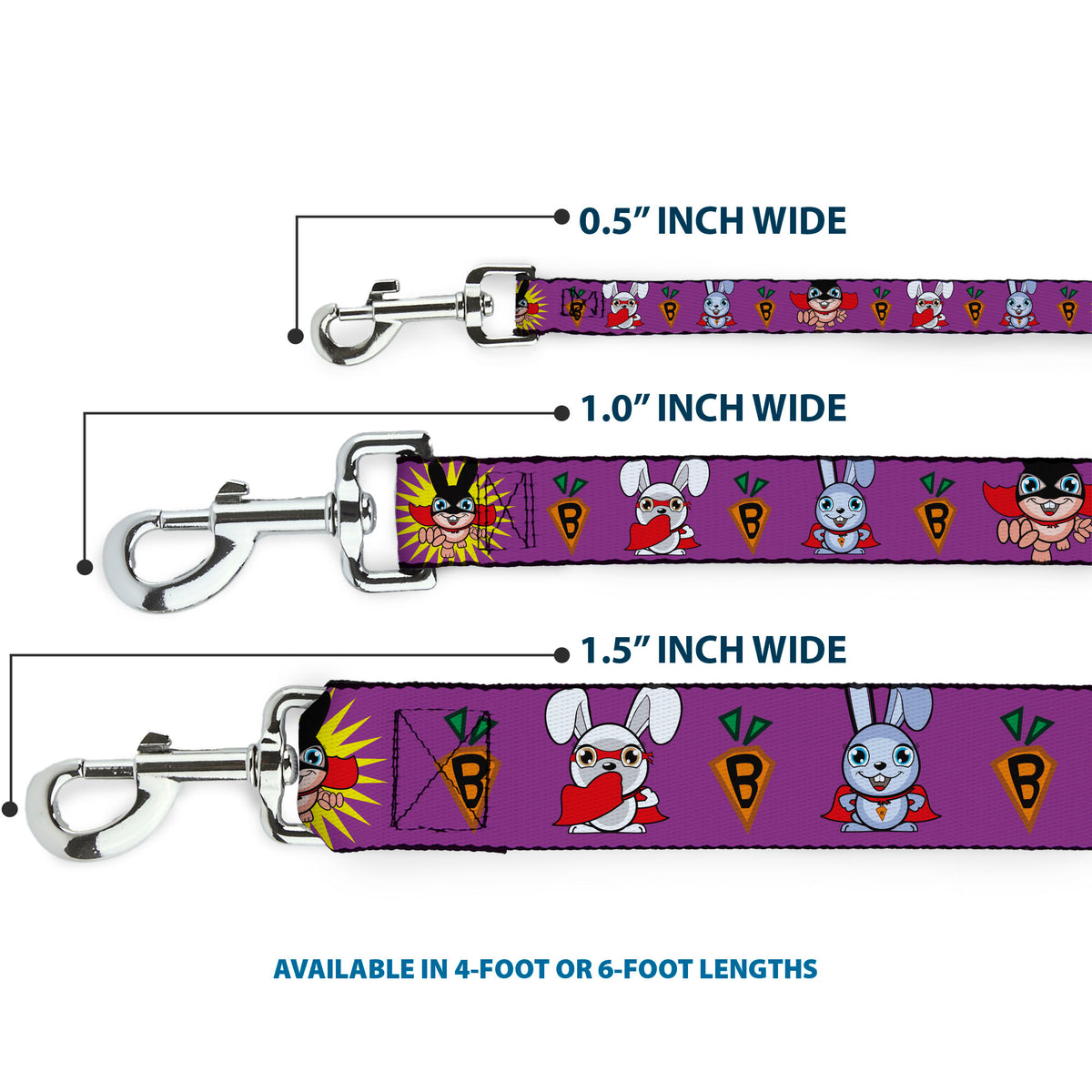 Dog Leash - Bunny Superhero Purple Dog Leashes Buckle-Down