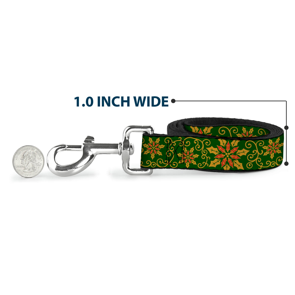 Dog Leash - Holiday Holly Green/Gold/Red Dog Leashes Buckle-Down