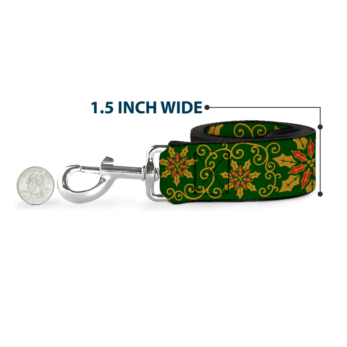 Dog Leash - Holiday Holly Green/Gold/Red Dog Leashes Buckle-Down