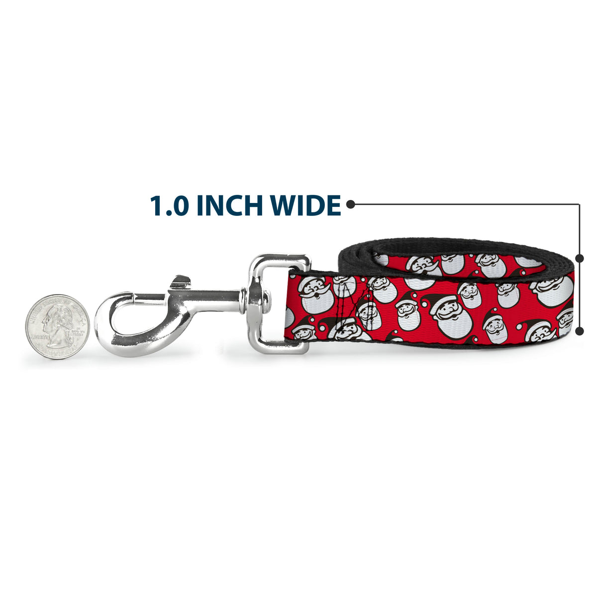 Dog Leash - Jolly Santa Claus Christmas Smiling Face Icon Red Dog Leashes Buckle-Down