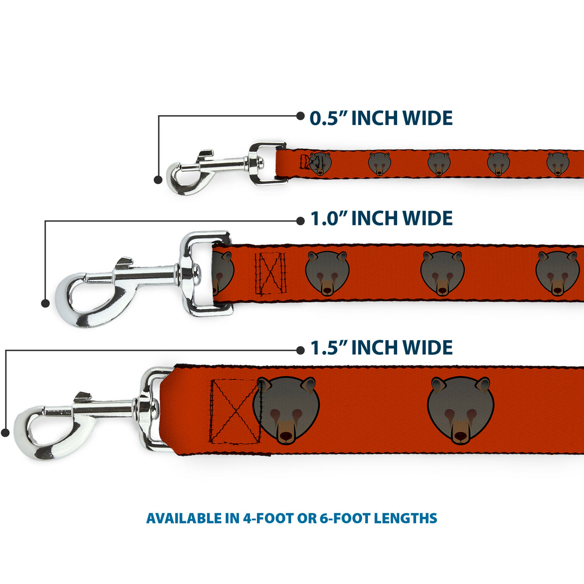 Dog Leash - Brown Bear Repeat Orange Dog Leashes Buckle-Down