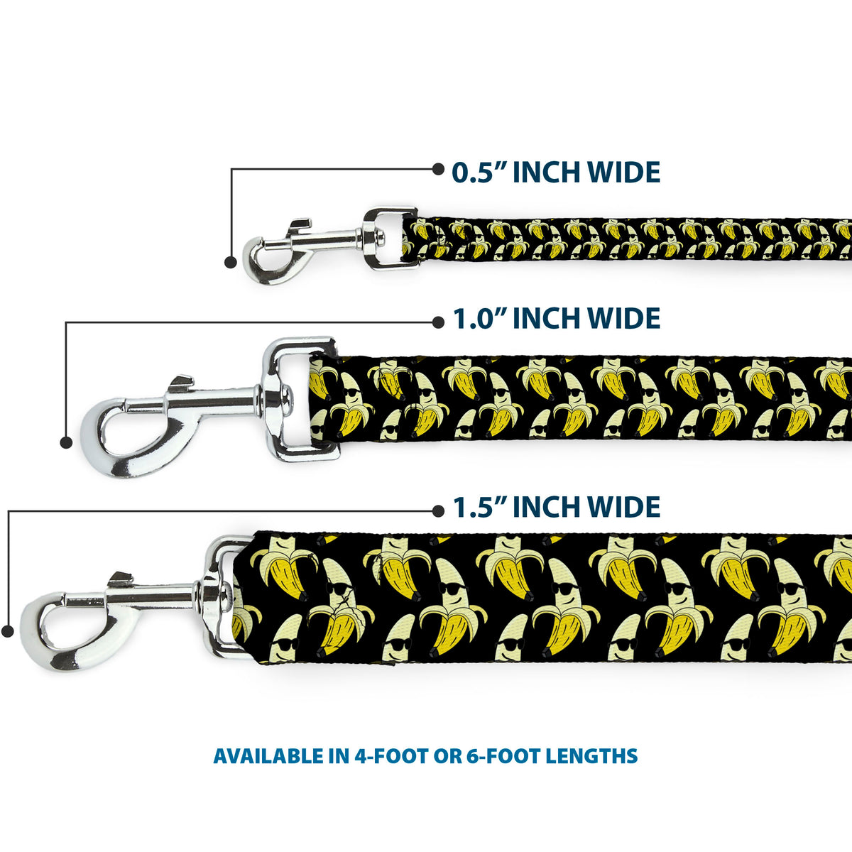 Dog Leash - Banana Peeled w/Sunglasses Black/Yellow Dog Leashes Buckle-Down