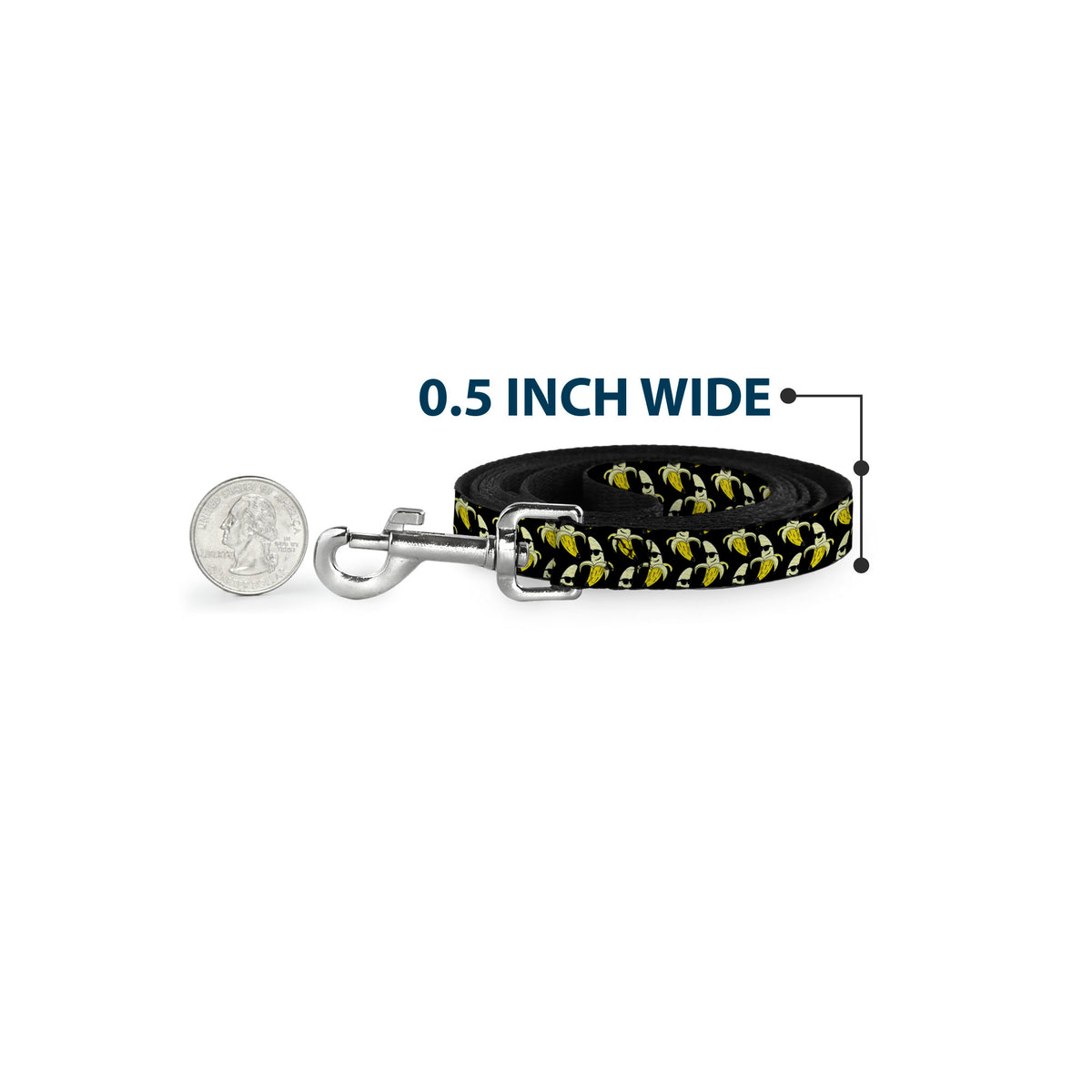 Dog Leash - Banana Peeled w/Sunglasses Black/Yellow Dog Leashes Buckle-Down