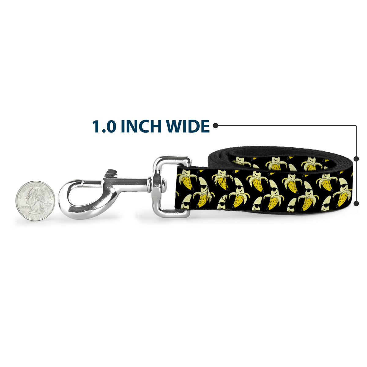 Dog Leash - Banana Peeled w/Sunglasses Black/Yellow Dog Leashes Buckle-Down
