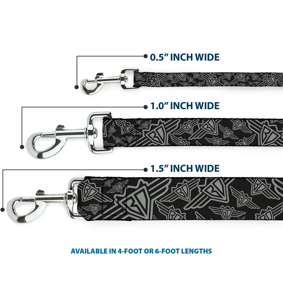 Dog Leash - BD Logo Scattered Black/Gray Dog Leashes Buckle-Down