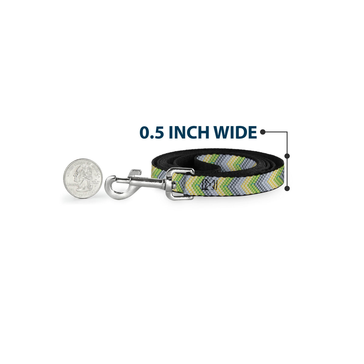 Dog Leash - Chevron Weave Grays/Yellow/Green Dog Leashes Buckle-Down