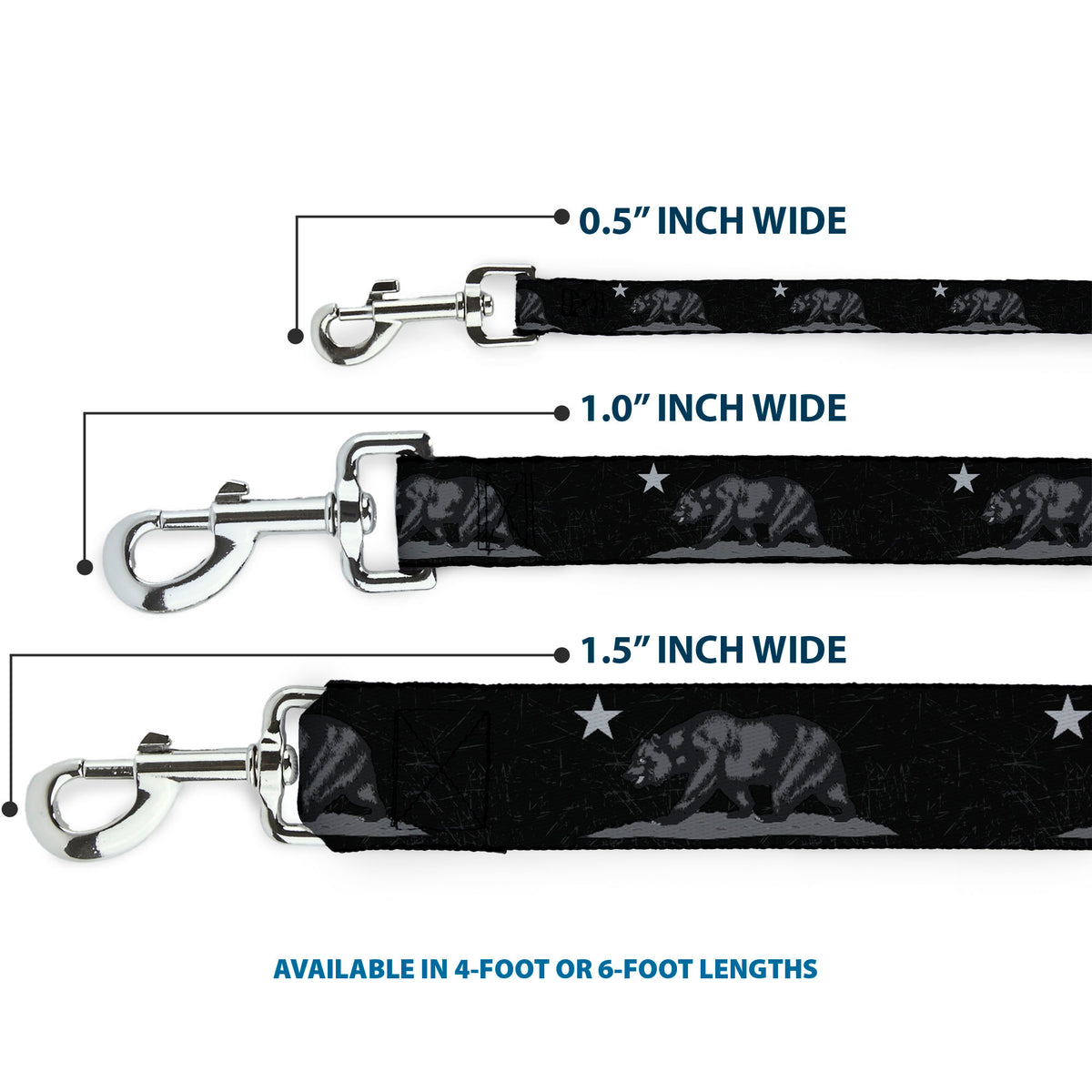 Dog Leash - Cali Bear Black/Grays Dog Leashes Buckle-Down