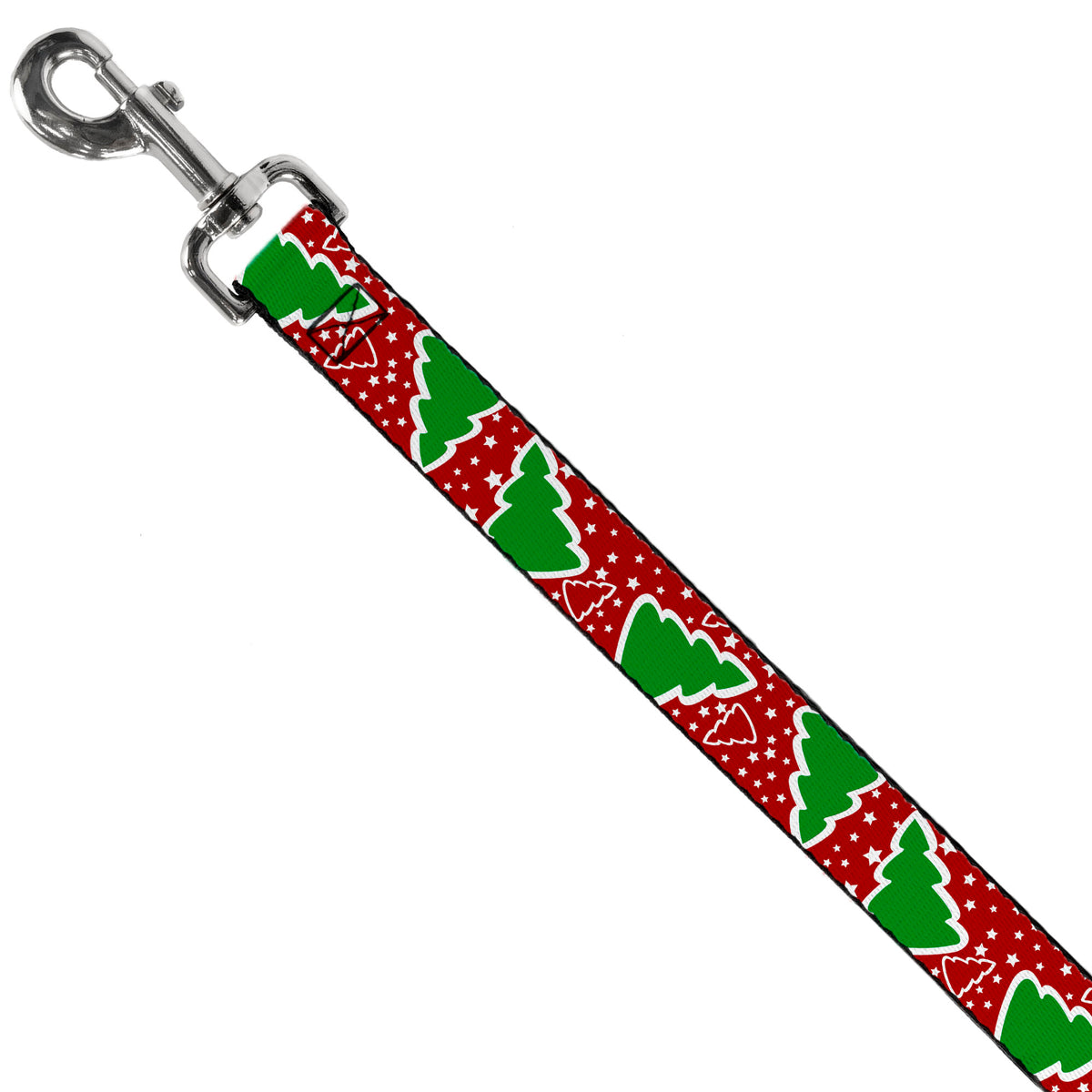 Dog Leash - Christmas Trees/Stars Red/White/Green Dog Leashes Buckle-Down