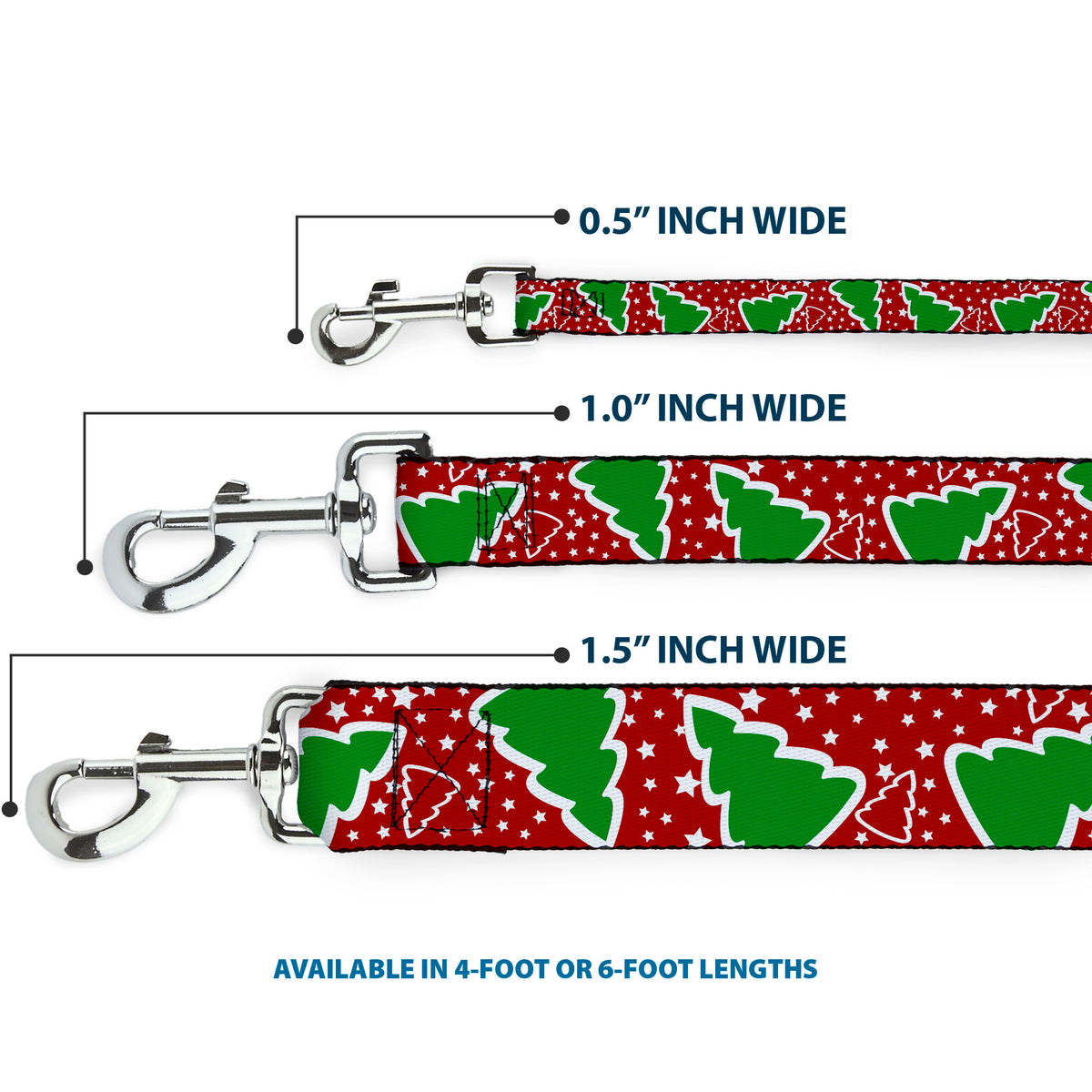 Dog Leash - Christmas Trees/Stars Red/White/Green Dog Leashes Buckle-Down