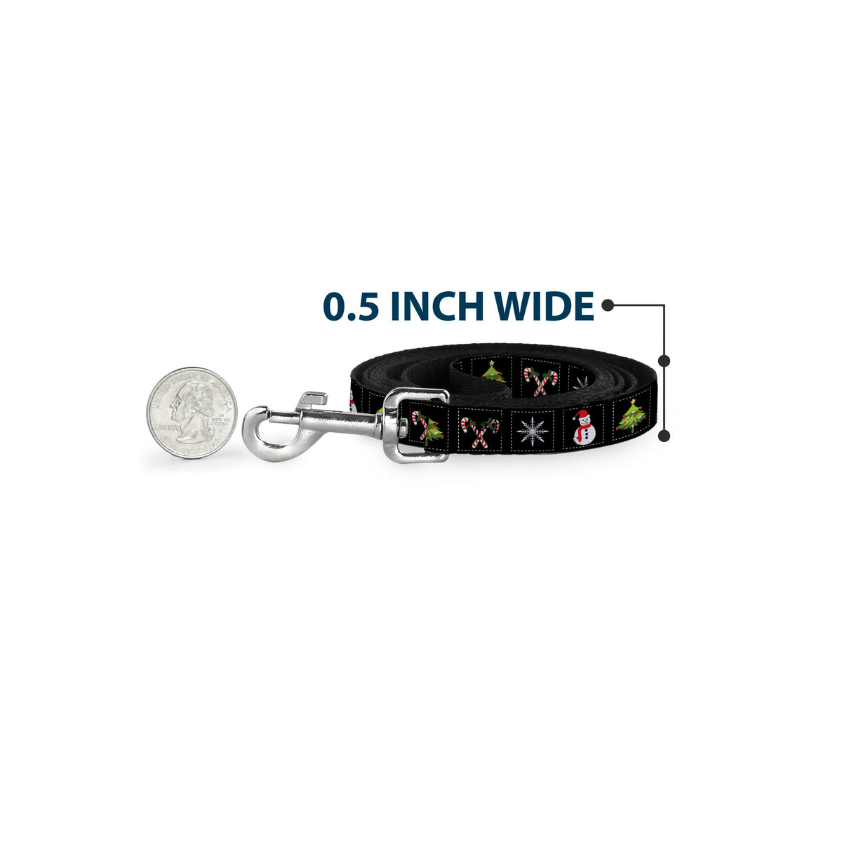 Dog Leash - Christmas Blocks Black/White/Multi Color Dog Leashes Buckle-Down