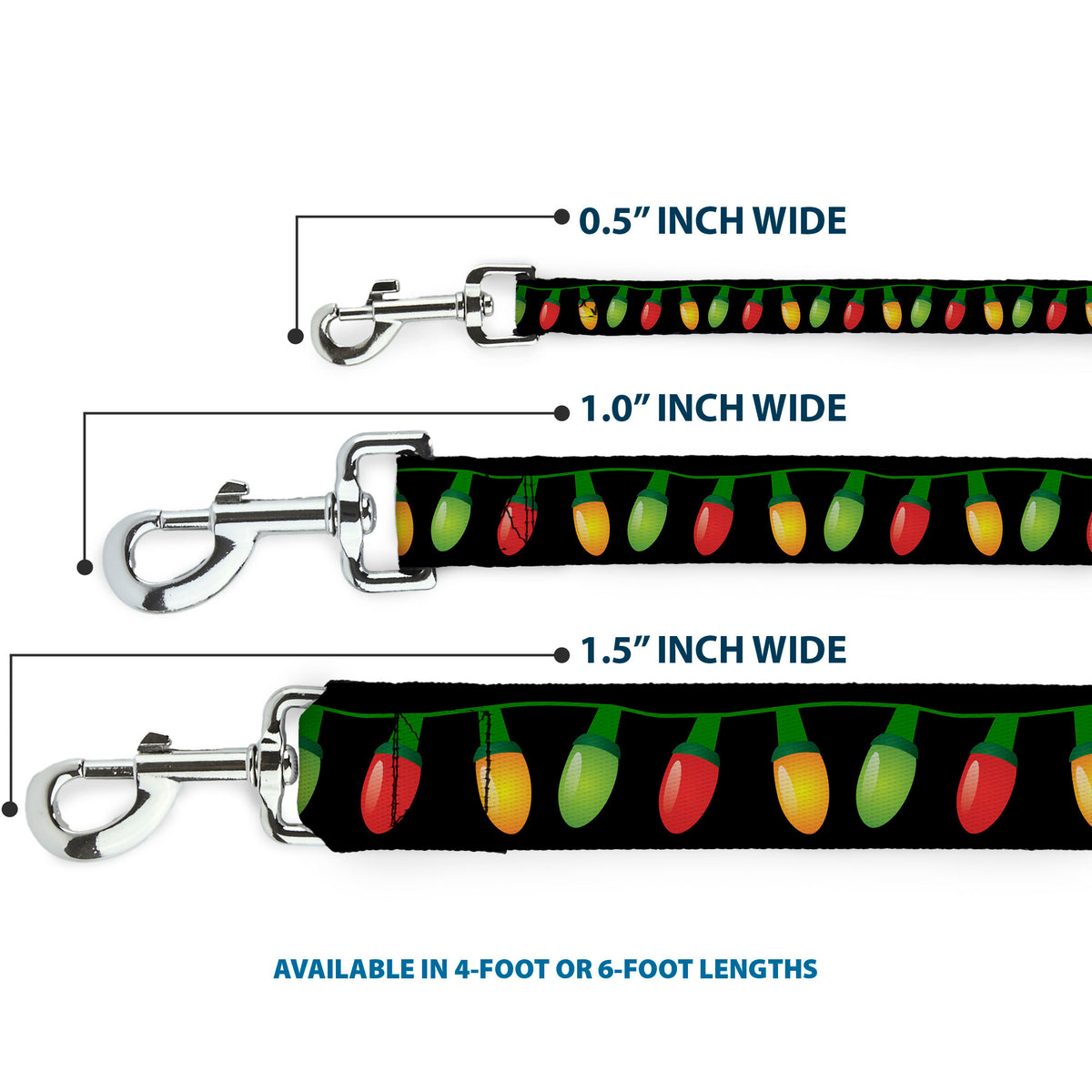 Dog Leash - Christmas Lights Black/Multi Color Dog Leashes Buckle-Down