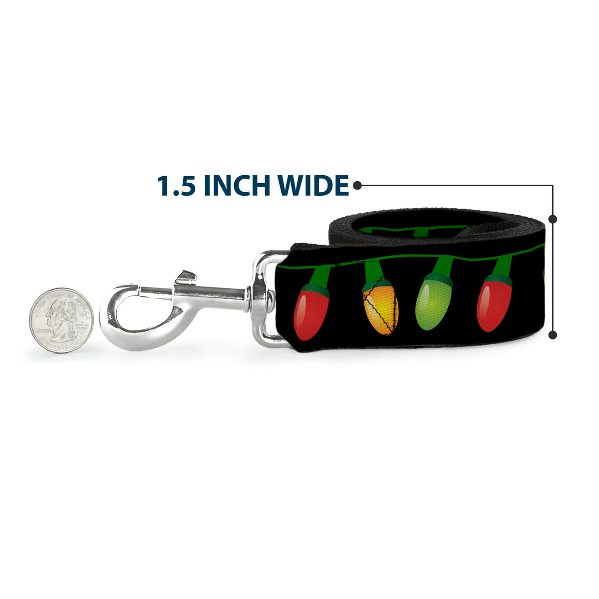 Dog Leash - Christmas Lights Black/Multi Color Dog Leashes Buckle-Down