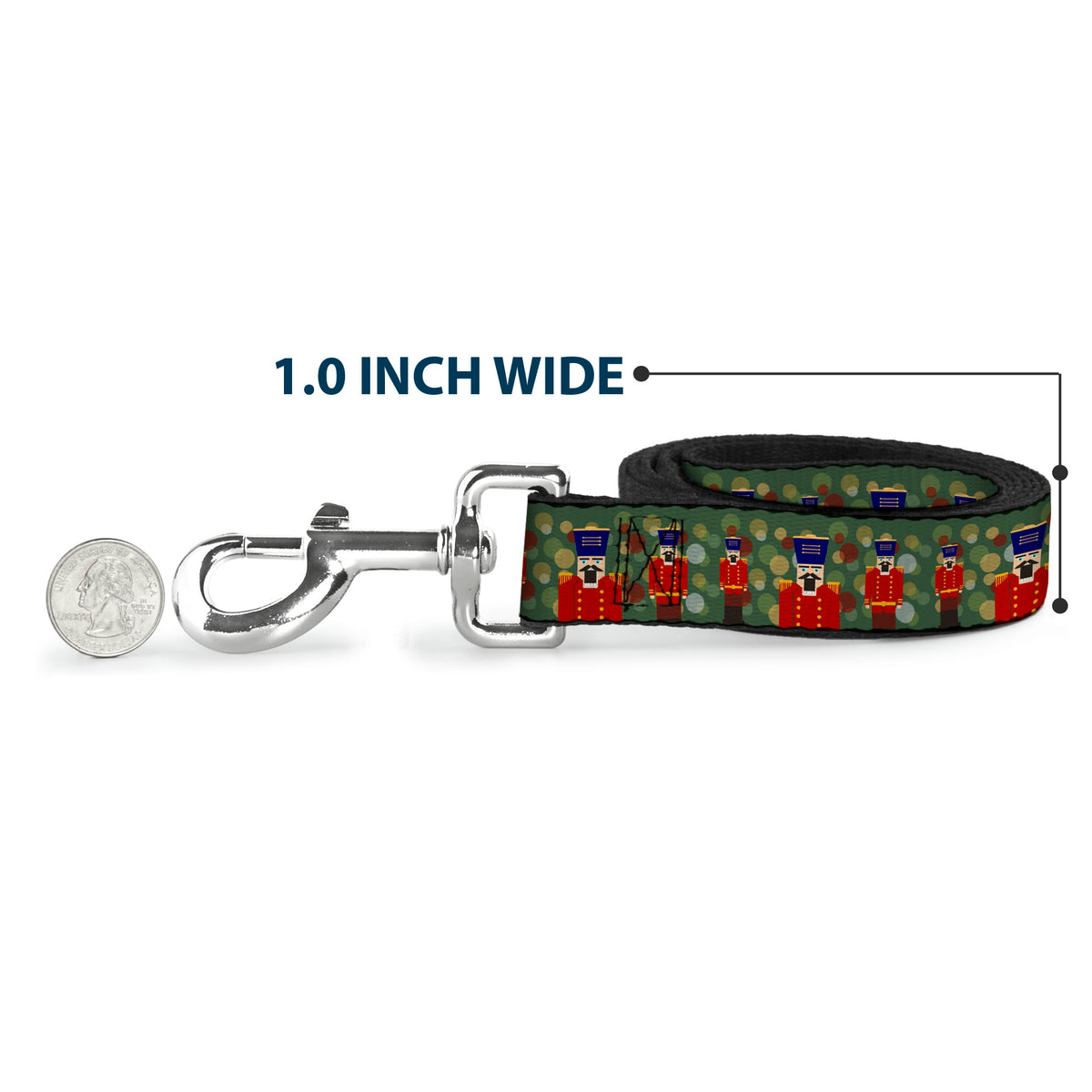 Dog Leash - Christmas Nutcracker Polka Dots Greens Gold Red Dog Leashes Buckle-Down