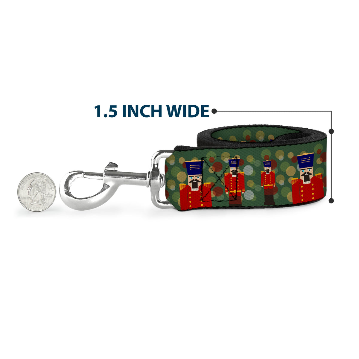 Dog Leash - Christmas Nutcracker Polka Dots Greens Gold Red Dog Leashes Buckle-Down