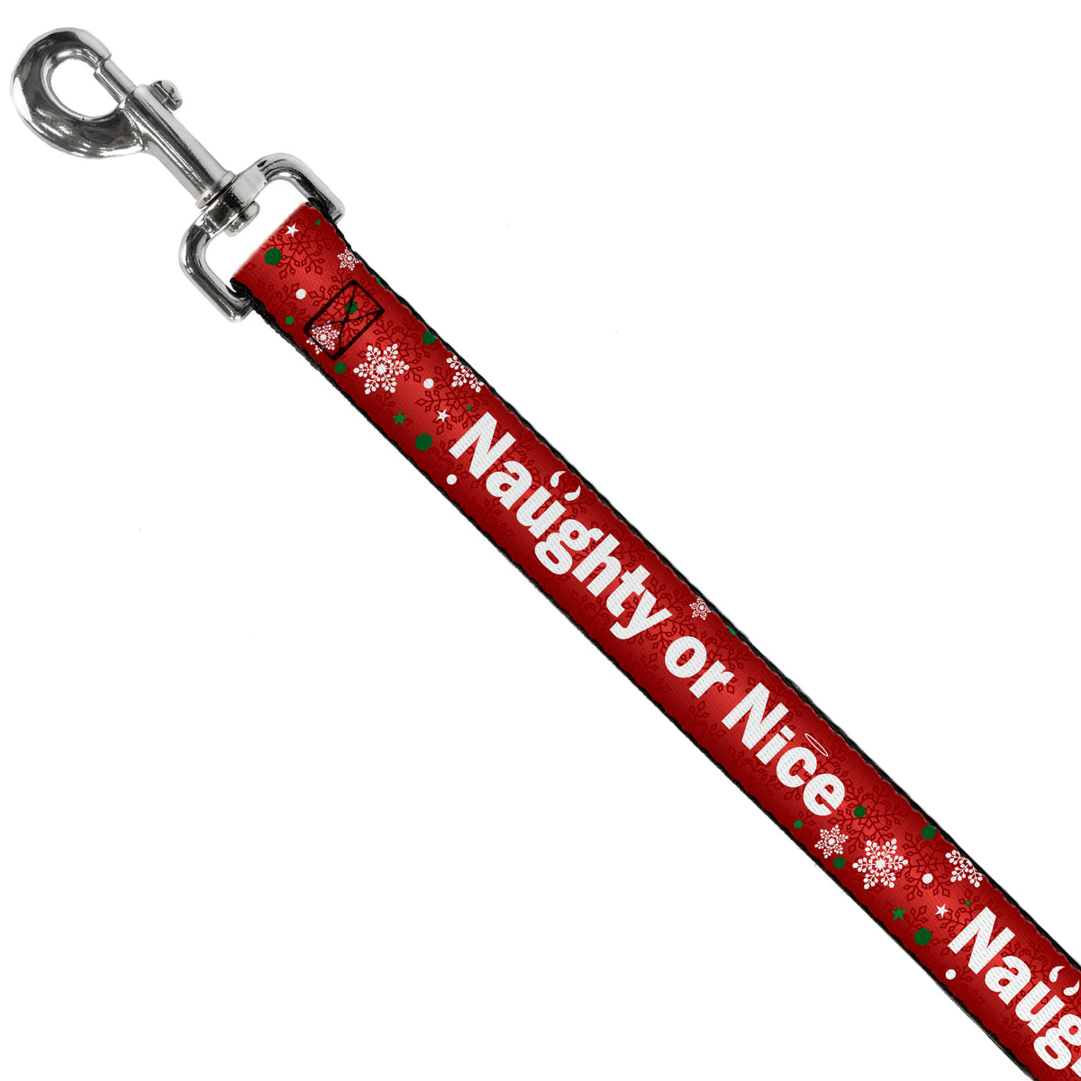 Dog Leash - Christmas NAUGHTY OR NICE/Snowflakes Reds/White/Green Dog Leashes Buckle-Down