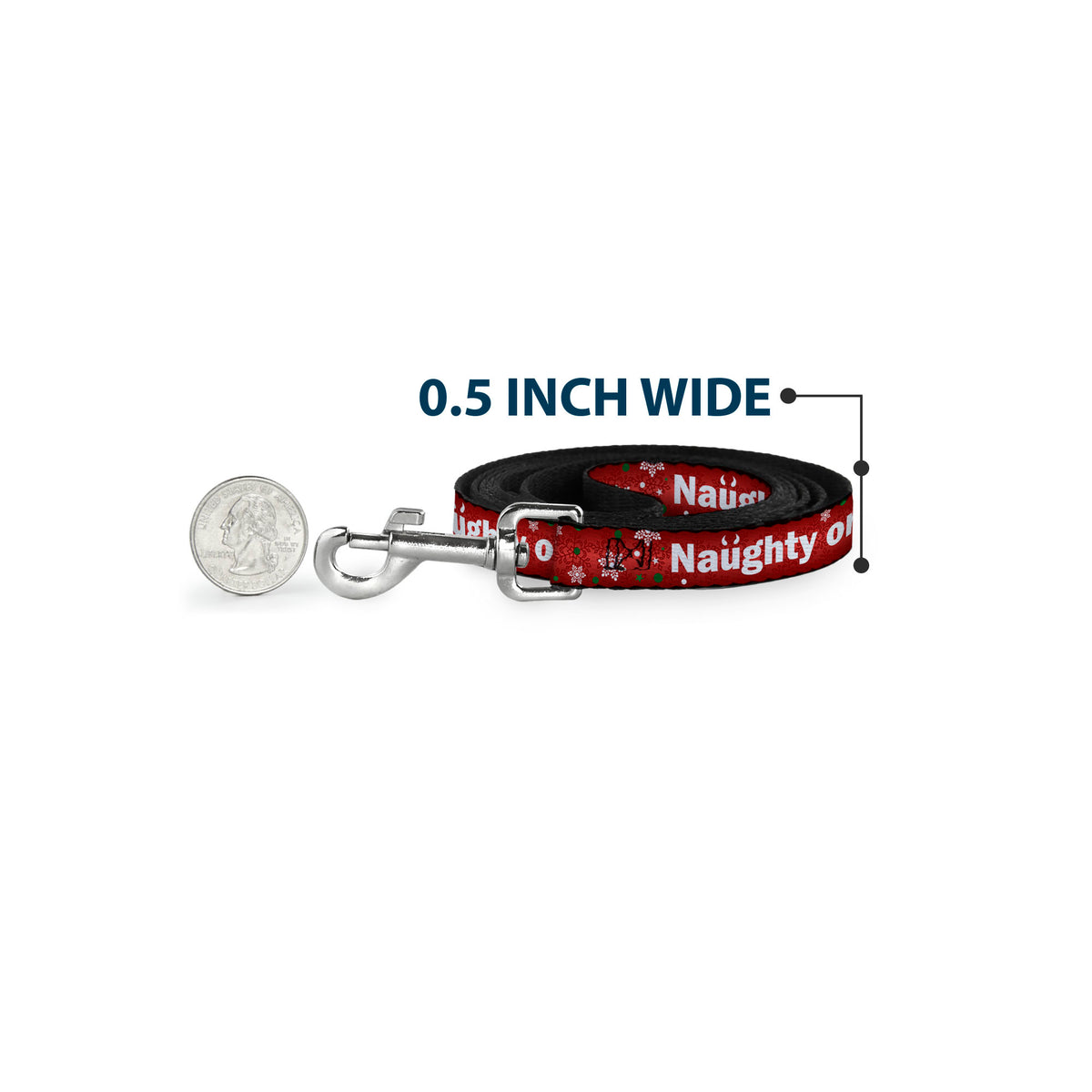 Dog Leash - Christmas NAUGHTY OR NICE/Snowflakes Reds/White/Green Dog Leashes Buckle-Down