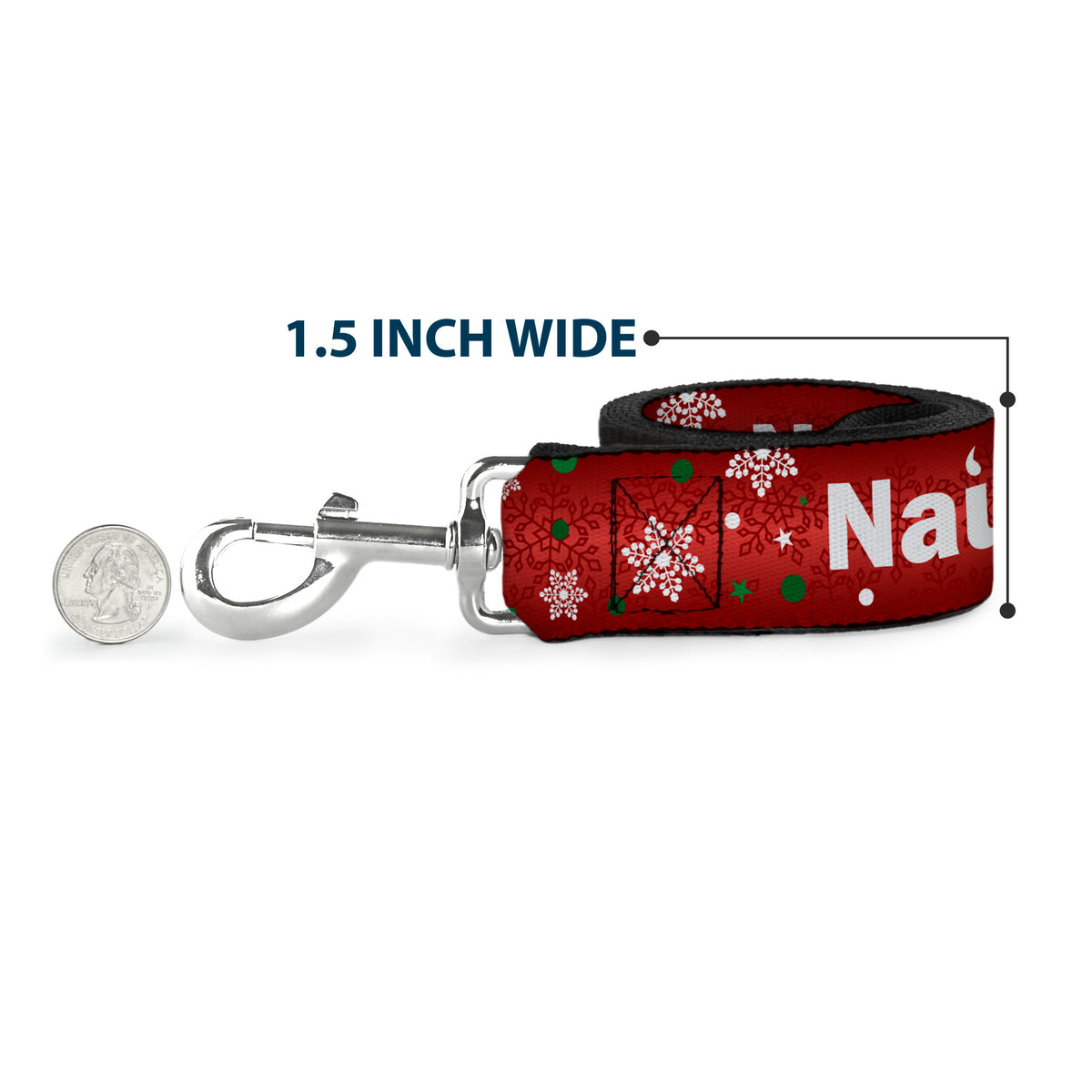 Dog Leash - Christmas NAUGHTY OR NICE/Snowflakes Reds/White/Green Dog Leashes Buckle-Down
