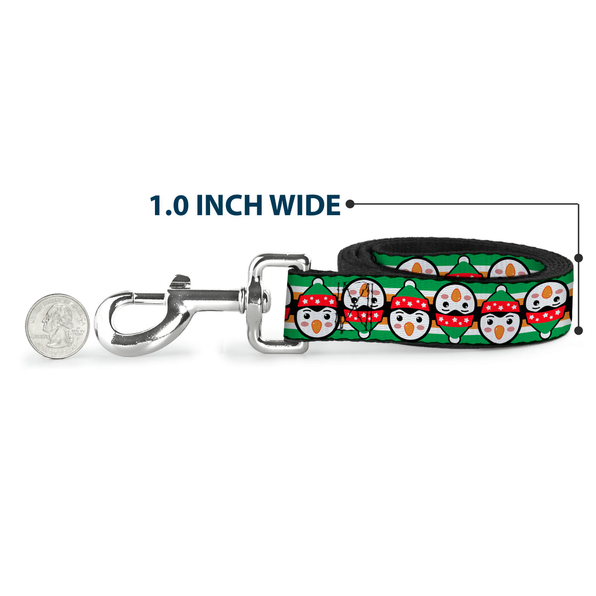 Dog Leash - Christmas Penguin Flip/Stripe Green/White/Orange/Black Dog Leashes Buckle-Down