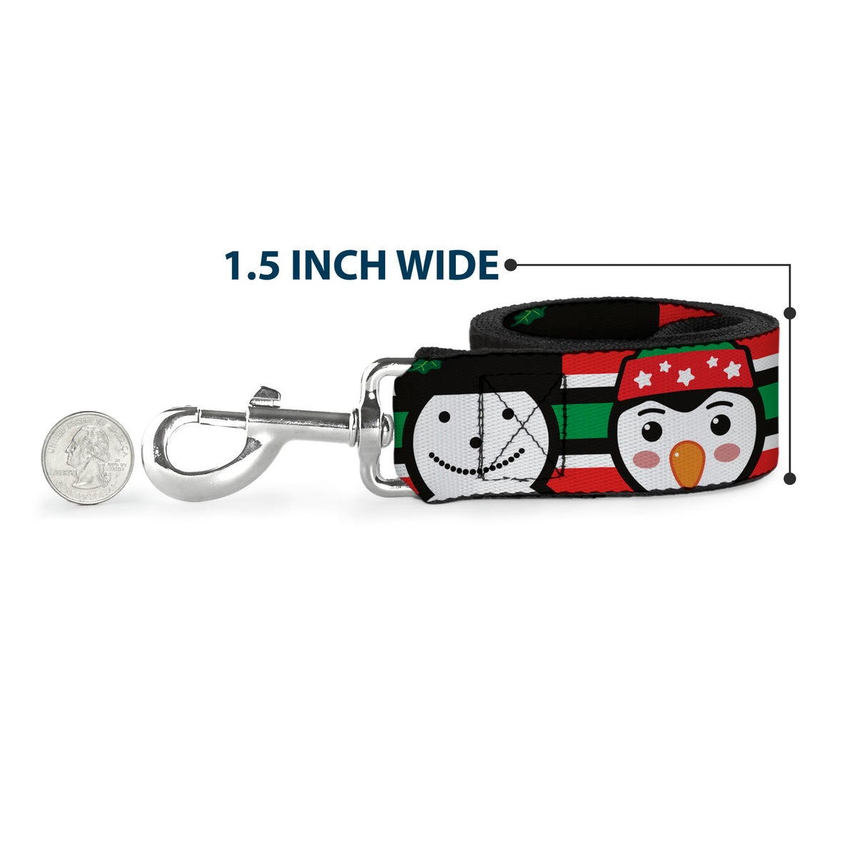 Dog Leash - Christmas Penguin/Reindeer/Snowman Stripe Red/White/Black/Green Dog Leashes Buckle-Down