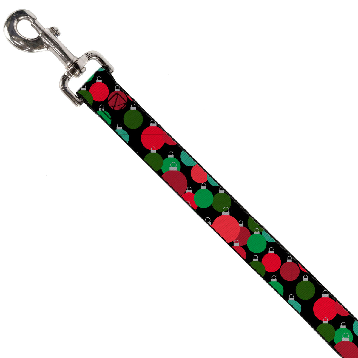 Dog Leash - Christmas Holiday Globe Ball Ornaments Stacked Black/Reds/Greens Dog Leashes Buckle-Down