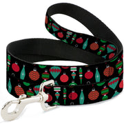 Dog Leash - Christmas Holiday Finial Bauble Ornaments Black/Reds/Greens Dog Leashes Buckle-Down