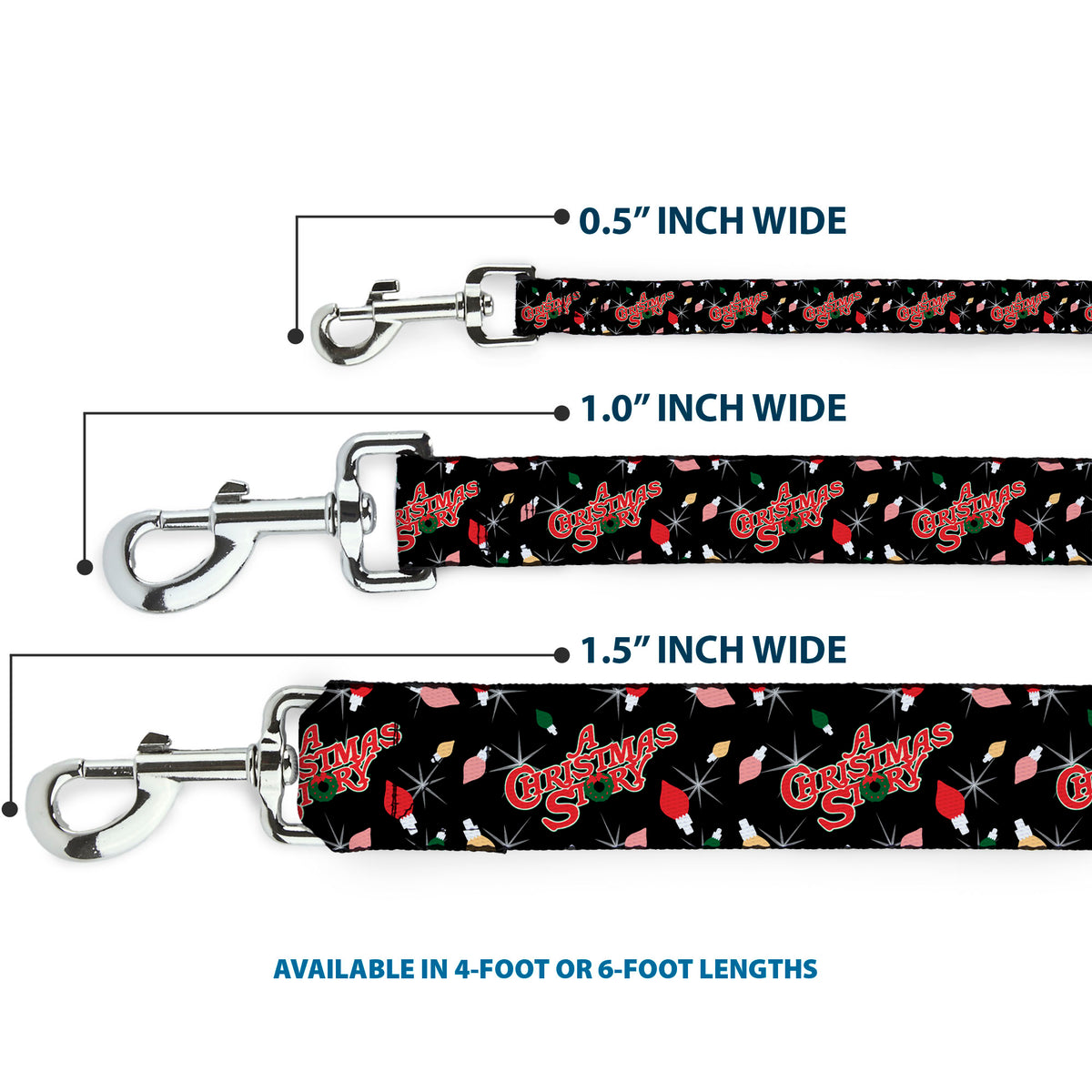 Dog Leash - A CHRISTMAS STORY Title Logo and Lights Black/Reds Dog Leashes A Christmas Story