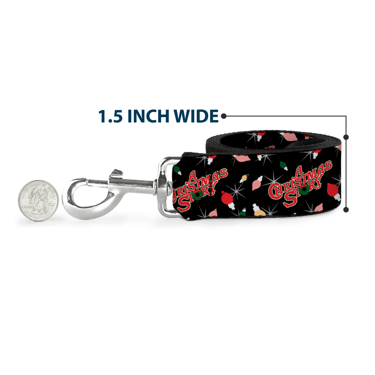 Dog Leash - A CHRISTMAS STORY Title Logo and Lights Black/Reds Dog Leashes A Christmas Story