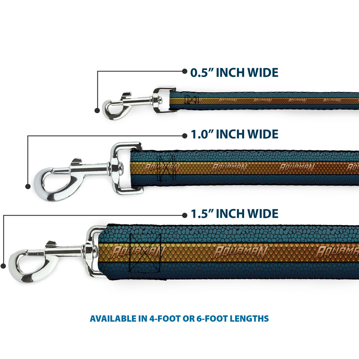 Dog Leash - AQUAMAN Scales Stripe Blues/Golds Dog Leashes DC Comics