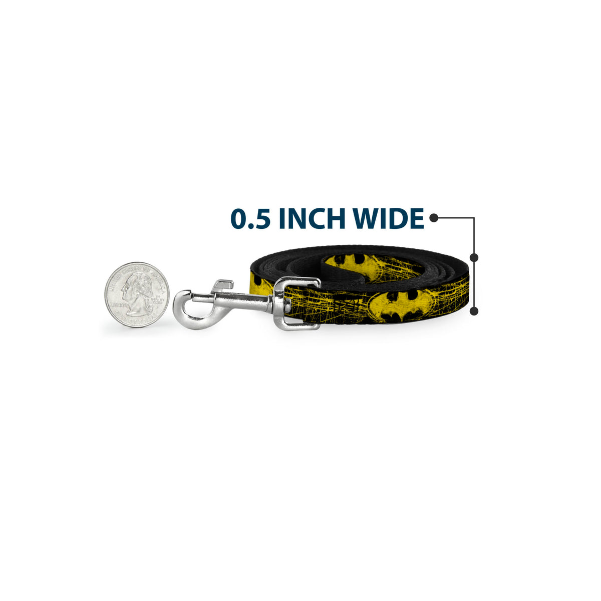 Dog Leash - Batman Shield CLOSE-UP Sketch Black/Yellow Dog Leashes DC Comics