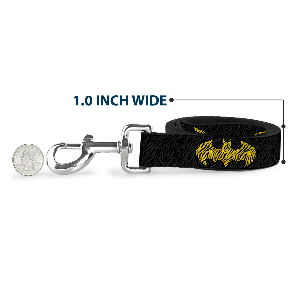 Dog Leash - Zebra Bat Signal Black/Gray/Yellow/Black Dog Leashes DC Comics
