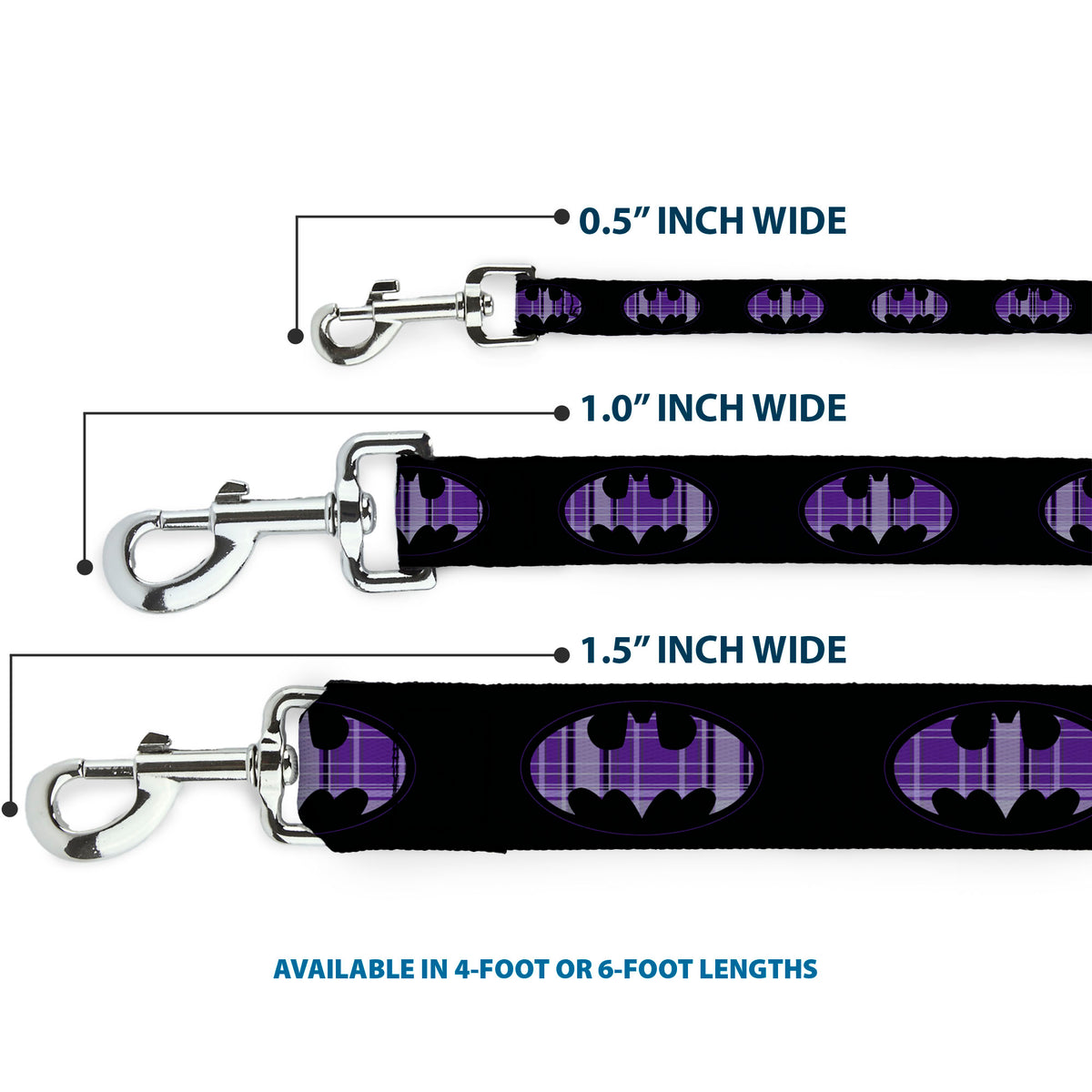 Dog Leash - Batman Signal Black/Purple Plaid Dog Leashes DC Comics
