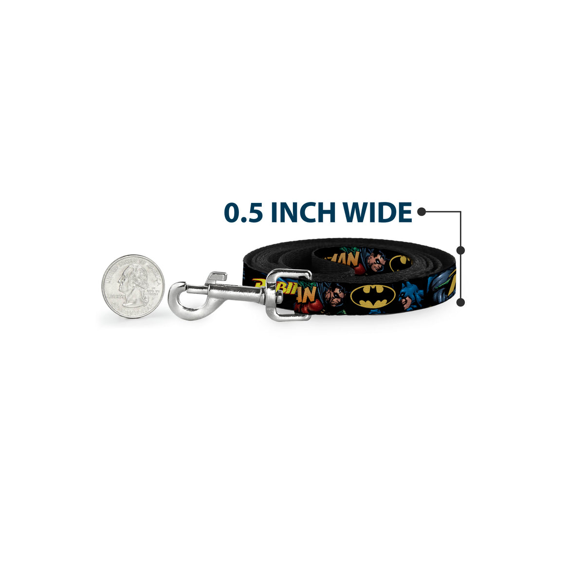 Dog Leash - Batman & Robin in Action w/Text Black Dog Leashes DC Comics