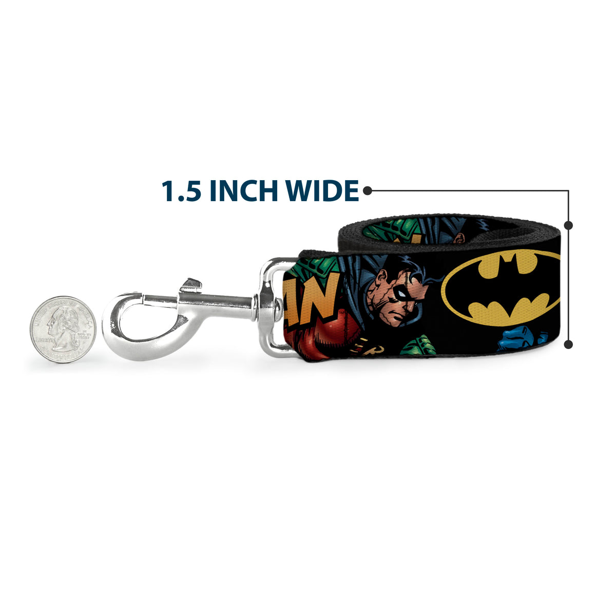 Dog Leash - Batman & Robin in Action w/Text Black Dog Leashes DC Comics