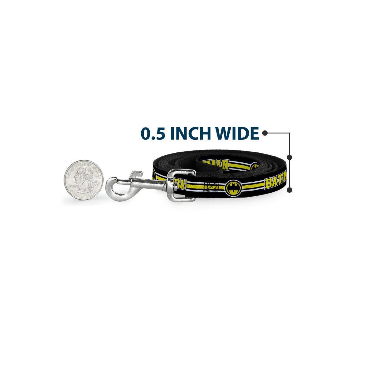 Dog Leash - BATMAN/Bat Signal Triple Stripe Black/White/Yellow Dog Leashes DC Comics